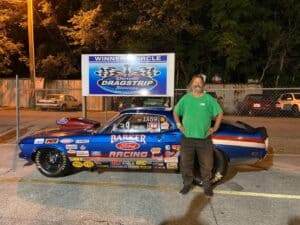 Vintage drag racing car at Knoxville Dragstrip, race car memorabilia, race car driver, automotive racing event, Knoxville Tennessee.